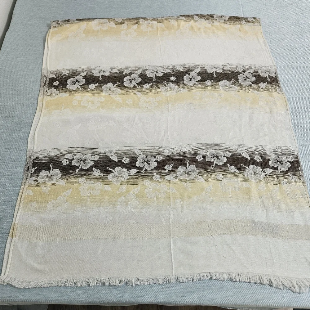 Womens 100% Cashmere Unbranded Scarf Wide Blanket Scarf Wrap Cozy‎ Ivory Floral